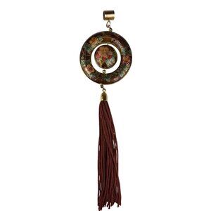 Cloisonné Enamel Brown Pendant With Tassel Florals & Pomegranate Motif